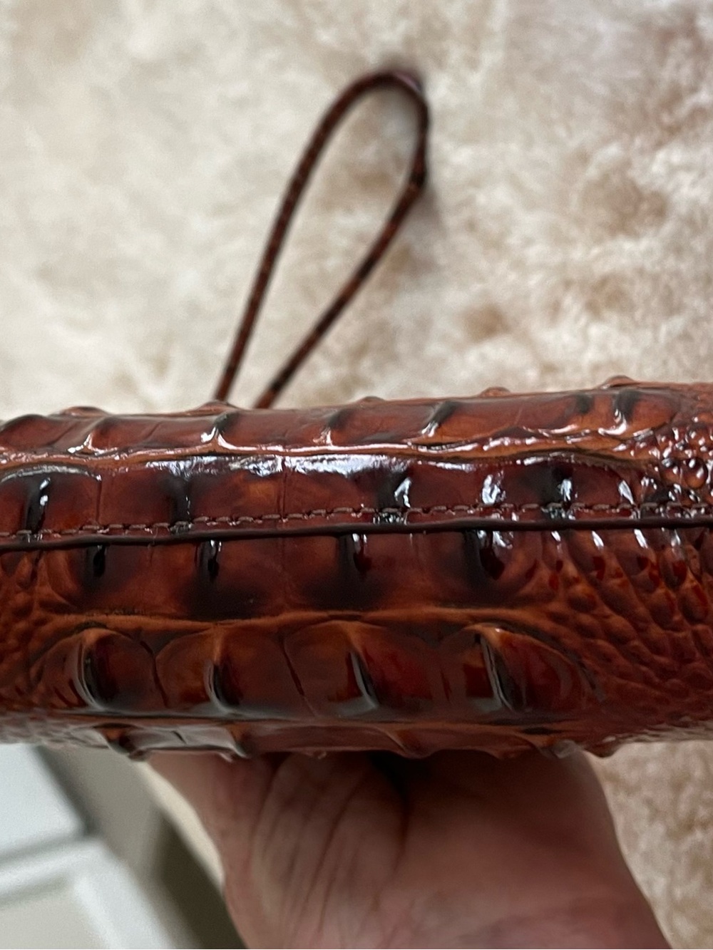 Brahmin Daisy Croc-Embossed Brown Wristlet with Gold Hardware - Picture 6 of 15